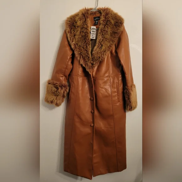 Urban Outfitters Jackets & Coats | Glam Faux Fur Faux Leather Brown Trench Coat - Picture 6 of 7